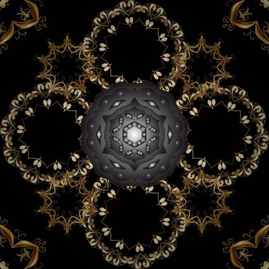 Vektör geleneksel klasik altın seamless modeli siyah, gri ve kahverengi renkleri üzerinde. Barok tarzında sorunsuz şark süsleme.