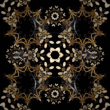 Dikişsiz desen siyah, kahverengi ve gri renkler. Vektör altın seamless modeli. Oryantal tarzı arabesk altın öğeleri. Sorunsuz altın dokulu bukleler.