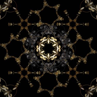 Geleneksel şark süsleme. Siyah, kahverengi ve gri renkler altın elemanları ile Seamless modeli. Klasik vintage arka plan. Klasik vektör altın Dikişsiz desen.