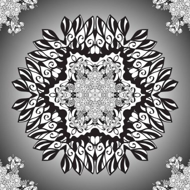 Mandala boyama kitabı için yetişkin vektör çizim çiçek. Gri ve beyaz renkler. Zentangle tarzı. Dantel süs modeli. Anti-stres için yetişkin renklendirme.