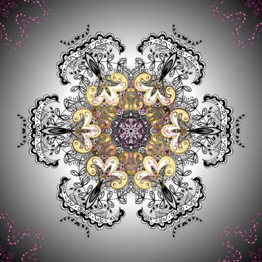 Mandala, gri, siyah, beyaz renk üzerinde bir madalyon ile kabile vintage kroki. Tibet yoga için sanat çiçek desenle. Bohem dekoratif unsur, Hint kına tasarım, vektör retro daire süsleme.