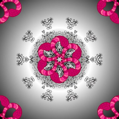 Süs doodle gri, tarafsız ve kırmızı renkler. Soyut süsleme ile vektör doğa seamless modeli. Vektör yuvarlak mandala çocukça tarzı.