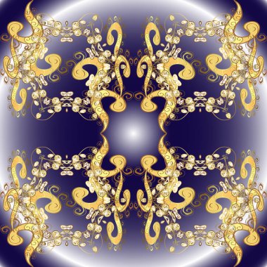 Tarafsız, mavi ve mor renkleri altın elemanları ile altın izi. Süslü vektör dekorasyon. Süs Şam desen arka plan barok tarzı duvar kağıdı tasarımı için.