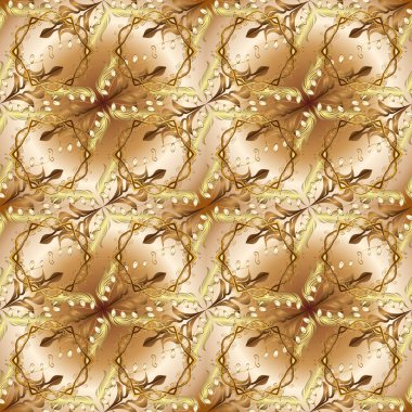 Klasik vintage arka plan. Sorunsuz klasik bej, kahverengi ve sarı ve altın desen vektör. Geleneksel şark süsleme.