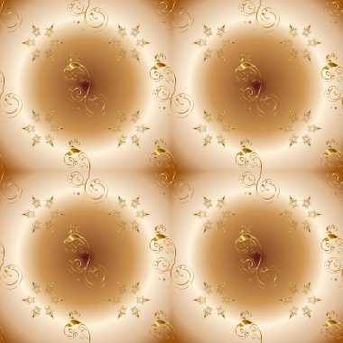 Vintage seamless modeli bej, kahverengi ve turuncu renkler altın elemanları ile. Noel 2019, kar tanesi, yeni yıl.