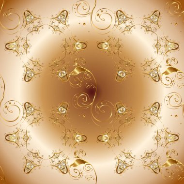 Sorunsuz vektör arka plan. Şık grafik desen. Çiçek desenli. Altın öğeleri üzerinde bej, kahverengi ve nötr renkler. Duvar kağıdı Barok, Şam.