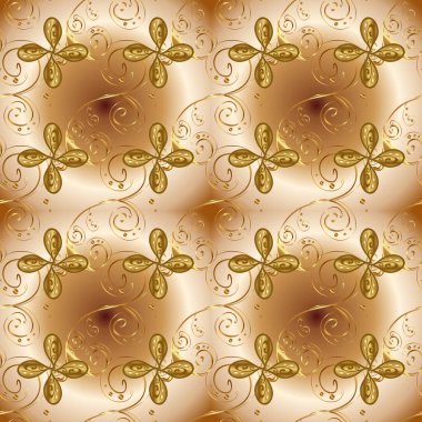 Seamless altın modeli. Vektör şark süsleme. Bej, kahverengi ve sarı renkler altın elemanları ile Seamless modeli.