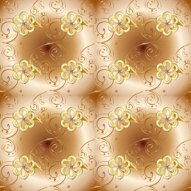 Altın öğeleri üzerinde bej, kahverengi ve sarı renkler. Sorunsuz şark süsleme Barok tarzında. Geleneksel klasik vektör altın seamless modeli.