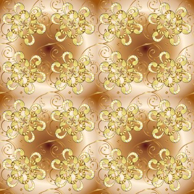 Altın çiçek süsleme barok tarzı. Bej, kahverengi ve sarı renkleri altın öğesinde. Antika altın yinelenebilir duvar kağıdı. Damasko sorunsuz yinelenen desen.