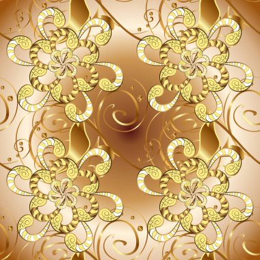 Klasik vintage arka plan. Geleneksel şark süsleme. Bej, kahverengi ve sarı renkler altın elemanları ile Seamless modeli. Klasik vektör altın Dikişsiz desen.