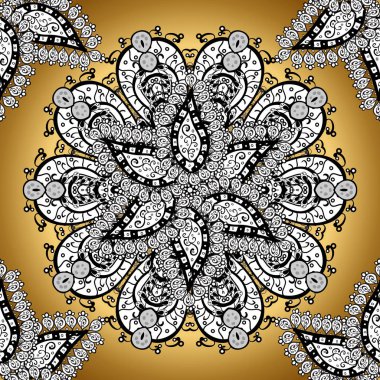 Tekstil, davetiyeler, afiş ve diğer için. Vektör çizim. Beyaz, siyah ve sarı renkler renkli yuvarlak çiçek mandala.