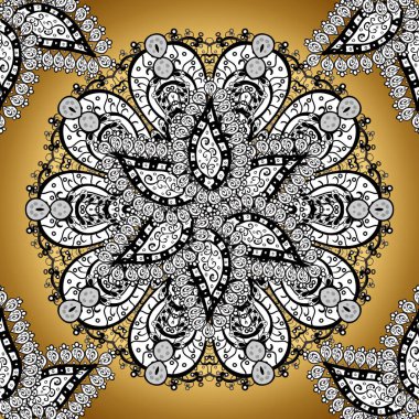 Davetiye. Vektör vintage desen. Bir beyaz, siyah ve sarı renkler renkli mandala.