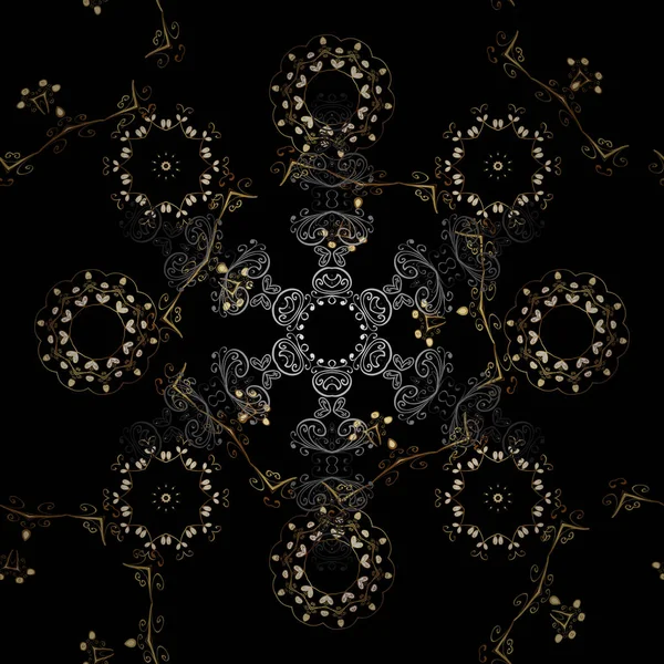 シームレスなロイヤル高級黄金バロック ダマスク ヴィンテージ ゴールド アンティーク花中世 装飾的な葉と黒 灰色および茶色色の黄金パターン装飾シームレス パターン ベクトル — ストックベクタ