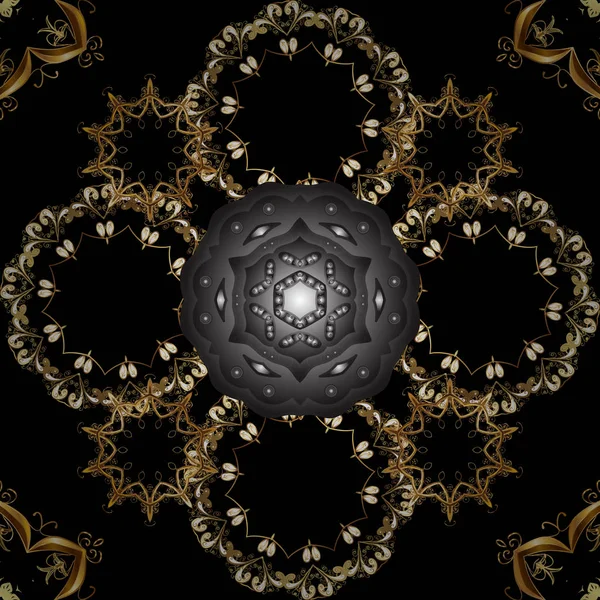 Vektör geleneksel klasik altın seamless modeli siyah, gri ve kahverengi renkleri üzerinde. Barok tarzında sorunsuz şark süsleme.