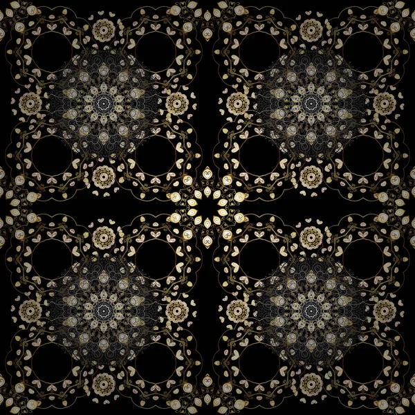 Vector Naadloze Patroon Zwart Grijs Beige Kleuren Met Gouden Elementen — Stockvector