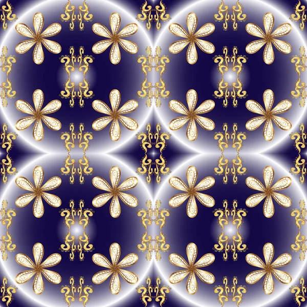 Padrão Ornamental Dourado Nas Cores Azul Neutra Violeta Com Elementos —  Vetores de Stock