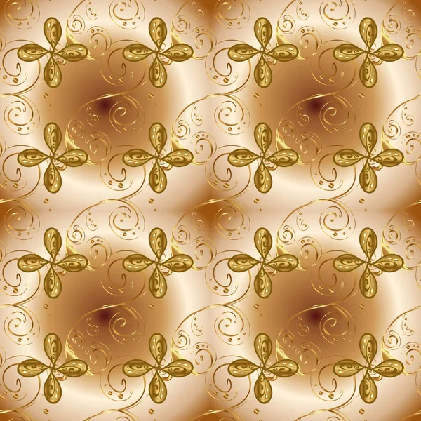 Seamless altın modeli. Vektör şark süsleme. Bej, kahverengi ve sarı renkler altın elemanları ile Seamless modeli.