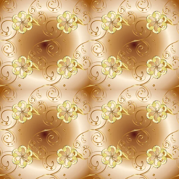 Altın öğeleri üzerinde bej, kahverengi ve sarı renkler. Sorunsuz şark süsleme Barok tarzında. Geleneksel klasik vektör altın seamless modeli.
