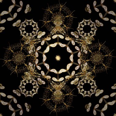 Vektör altın desen. Sorunsuz dokulu bukleler. Siyah, kahverengi ve beyaz renkleri altın elemanları ile oryantal tarzı arabesk altın desen.