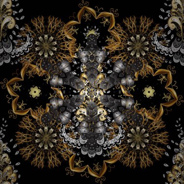 Damasko arka plan. Altın çiçek süsleme barok tarzı. Altın çiçek seamless modeli. Bir siyah, gri ve kahverengi renkleri altın öğesi.