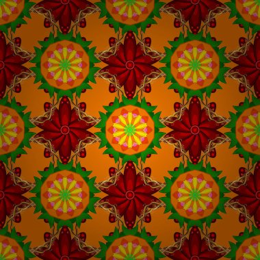 Vektör çiçek desenli çiçek ve yaprakları ile doodle tarzında. Turuncu, kırmızı ve yeşil renkler nazik, bahar çiçek. Vektör çizim.