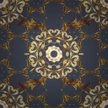 Vektör altın mehndi seamless modeli. Kına dövme, altın çıkartmalar, tasarım, mehndi ve yoga ile süs çiçek öğeleri kartları ve yazdırır. Mavi, kahverengi ve bej renkler desen.