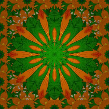 El suluboya allover sorunsuz çiçek ve bitki boyalı. Yeşil, turuncu ve sarı renkler çiçekler.