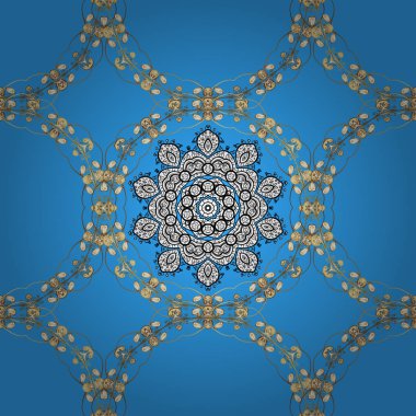 Vektör arka plan duvar kağıdı model altın antika çiçek Ortaçağ çiçekler, yapraklar ve mavi, beyaz ve kahverengi renkleri altın desen süsler. Sorunsuz kraliyet lüks altın Barok damasko vintage.