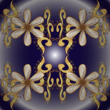 Oryantal süs süsleme Barok tarzında. Geleneksel klasik vektör altın süs desen. Altın öğeleri tarafsız, mavi ve mor renkler üzerinde.