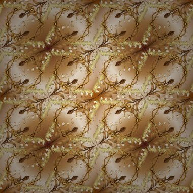 Vektör şark süsleme. Bej, kahverengi ve sarı renkleri altın elemanları ile altın izi. Dikişsiz altın desen.