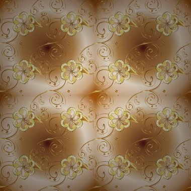 Vektör çiçek süsleme ile seamless modeli. Vintage tasarım öğesi Doğu tarzı. Süslü illüstrasyon. Süs dantel oyma. Geleneksel Arapça dekor bej, kahverengi ve sarı renkler.