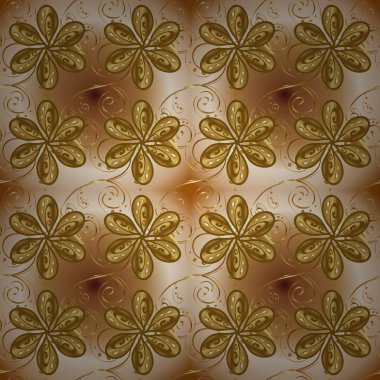 Klasik vektör altın Dikişsiz desen. Vektör çizim. Geleneksel şark süsleme. Klasik vintage arka plan. Çiçekler. Bej, kahverengi ve sarı renkler altın elemanları ile Seamless modeli.