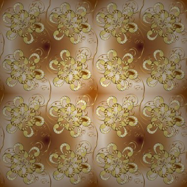 Geleneksel klasik vektör altın seamless modeli. Altın öğeleri üzerinde bej, kahverengi ve sarı renkler. Barok tarzında sorunsuz şark süsleme.