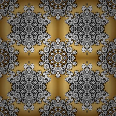 Bir beyaz, siyah ve sarı renkleri altın öğesinde. Altın çiçek süsleme barok tarzı. Altın çiçek süs desenli. Damasko arka plan.