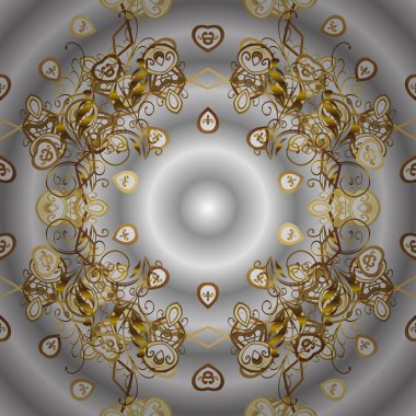 Vektör şark süsleme. Gri, tarafsız ve kahverengi renkleri altın elemanları ile altın izi. Süs altın desen.