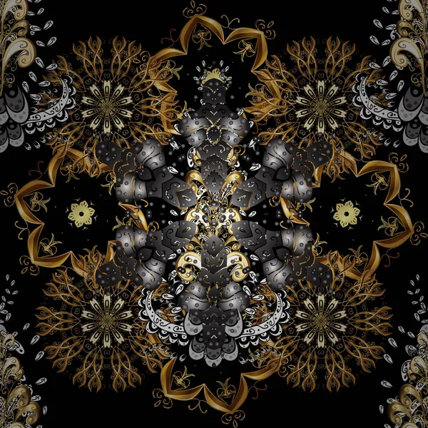 Damassé Fond Ornement Floral Style Baroque Motif Floral Doré Sans — Image vectorielle