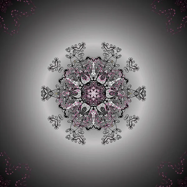 Vector Mandala Boho Style Flower Seamless Pattern Gray Neutral Black — Stock Vector