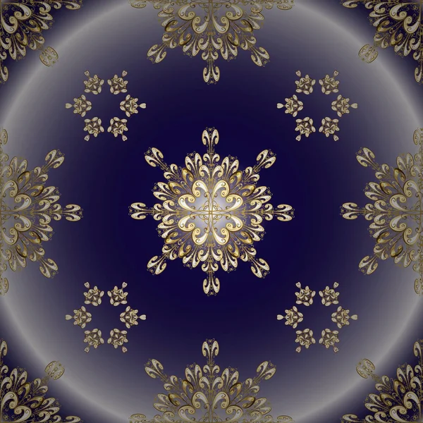 Mavi Tarafsız Mor Renkleri Altın Elemanları Ile Dekoratif Desen Klasik — Stok Vektör