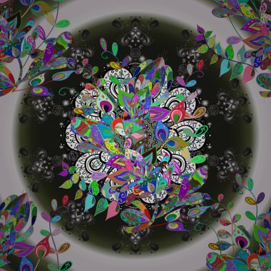 Dekoratif renkli folyo ile vektör şark süsleme çerçeve. Tasarım moda afiş, etiket, Gelin duş veya düğün davetiyesi için. Gri, tarafsız ve yeşil arka.