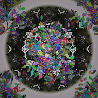 Gri, tarafsız ve yeşil renkler. Mandala vektör çiçek kitap sayfa anahat şablon halı boyama oryantal. Çiçekli süs desen.