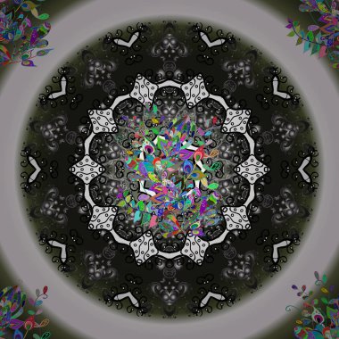 Süs mehndi çiçek dantel buta dekorasyon öğeleri gri, tarafsız ve yeşil renkler. Vektör çiçek düğün dekoratif elemanlar.