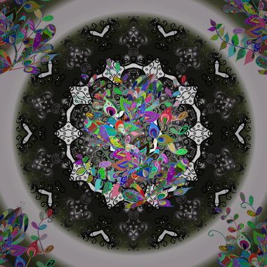 Elle çizilmiş zentangle çiçek, nötr gri ve yeşil renkler vektör. Soyut süsleme ile dekoratif desen.