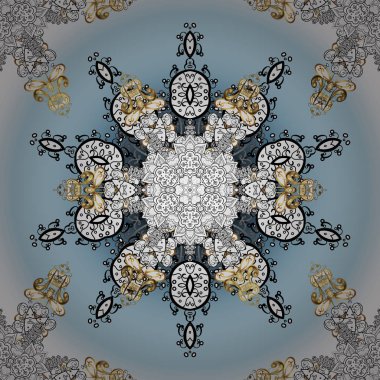 Tarafsız, beyaz ve mavi renkleri altın elemanları ile Vintage süs desen. Noel 2019, kar tanesi, yeni yıl.