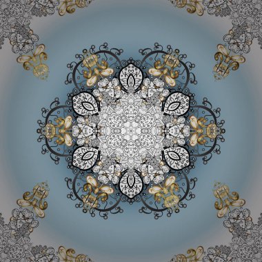 Süs altın desen. Vektör şark süsleme. Tarafsız, beyaz ve mavi renkleri altın elemanları ile altın desen.