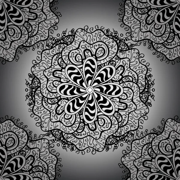 Mandala Redondo Adornado Decorativo Color Sobre Blanco Negro Gris Patrón — Archivo Imágenes Vectoriales