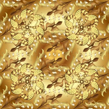 Paisleys zarif çiçek vektör süs arka plan duvar kağıdı illüstrasyon vintage şık güzel modern 3d çizgi sanat altın ve kahverengi, sarı ve bej desenli çiçek yaprakları süsler.