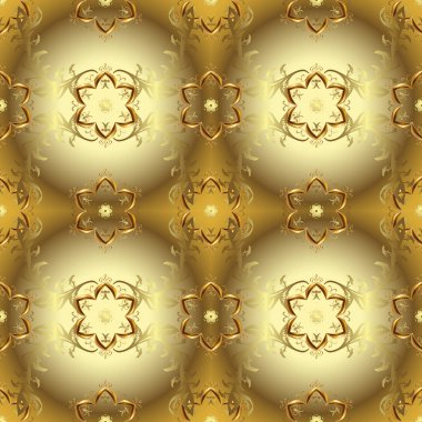 Damasko süs yinelenen desen. Altın çiçek süsleme barok tarzı. Antika altın yinelenebilir duvar kağıdı. Altın öğe üzerinde kahverengi, tarafsız ve sarı renkler.