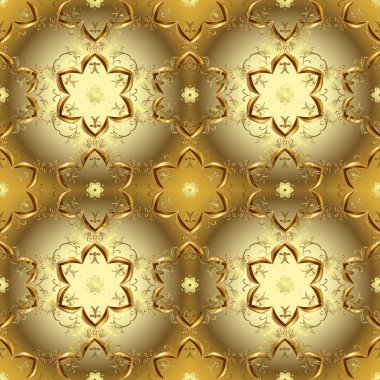 Süslü vektör dekorasyon. Süs Şam desen arka plan duvar kağıdı tasarım Barok tarzında. Kahverengi, tarafsız ve sarı renkleri altın elemanları ile altın desen.