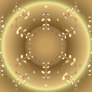 Vektör altın süs desen. Bej, tarafsız ve kahverengi renkleri altın elemanları ile altın izi. Zemin, kumaş, altın duvar kağıdı. Vintage koleksiyonu düz el çekilmiş.