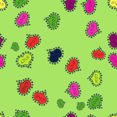 Kaydırma için şablon. Vektör çizim. Yinelenen doku. Yeşil, siyah ve pembe sorunsuz kalp desen. Sevgililer günü. Tipografi yazı poster.